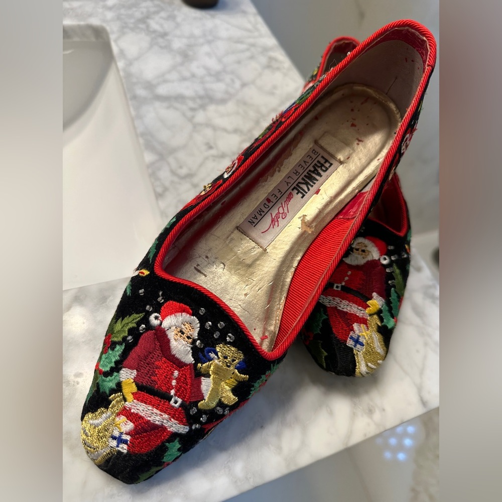 Beverly Feldman Embroidered Santa Flats